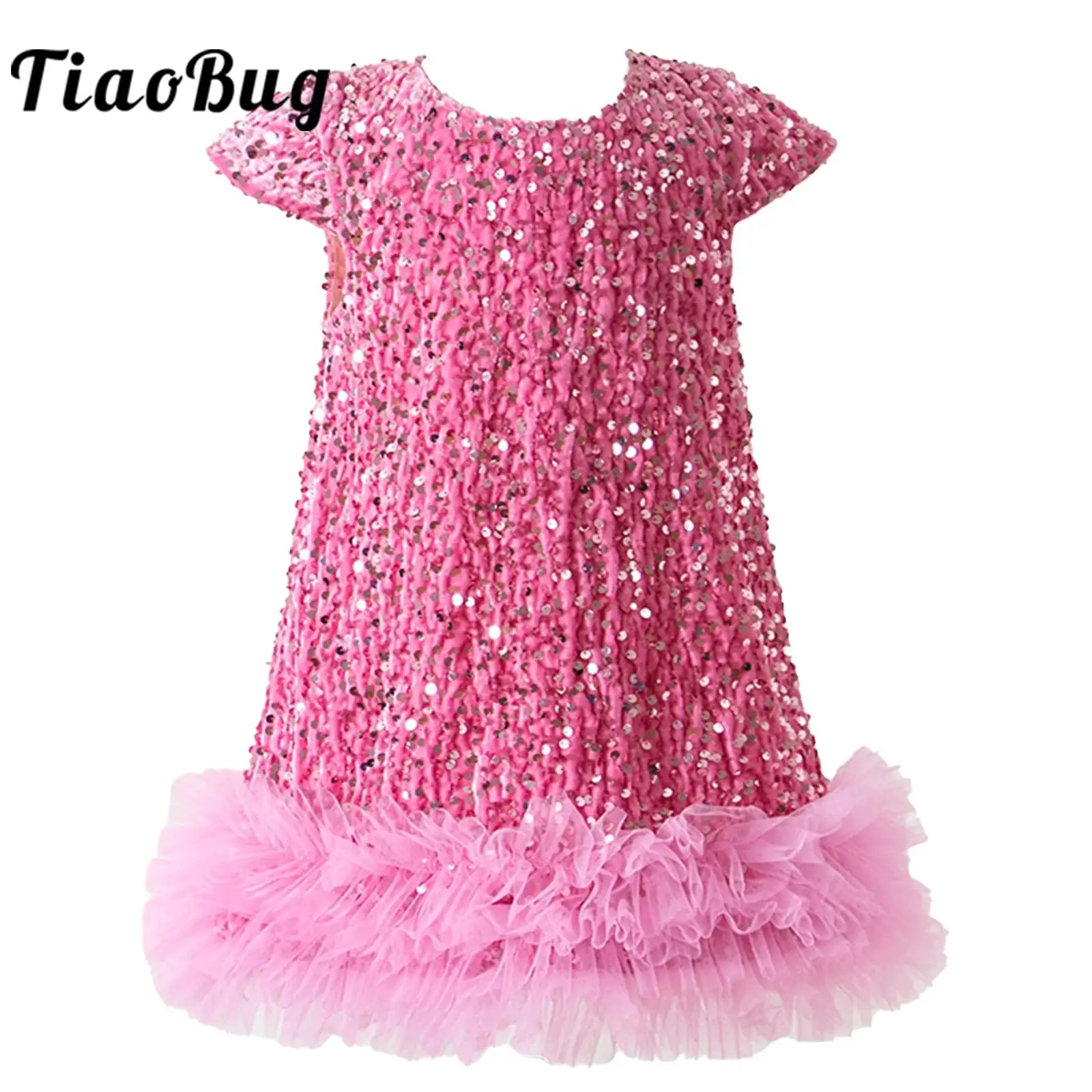 Flower Girl Dress Girls Cute Sweet Vestido Princess Dress Glittery Sequin Mesh Prom Gown for Christmas New Year Party Costumes