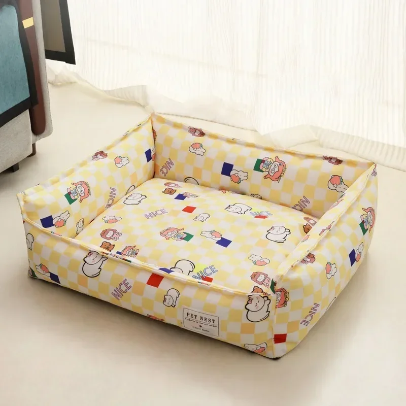 Bed for Dog Cat Pet Square Lattice Kennel Medium Small Dog Sofa Bed Cushion Pet Calming Dog Bed House Pet Supplies Accessories