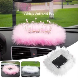 INS Decor Pink/White Feather Pearl Car Anti-slip Mat Console Ornament Storage Pad Cute Auto Accessories Female Car Interior Gift