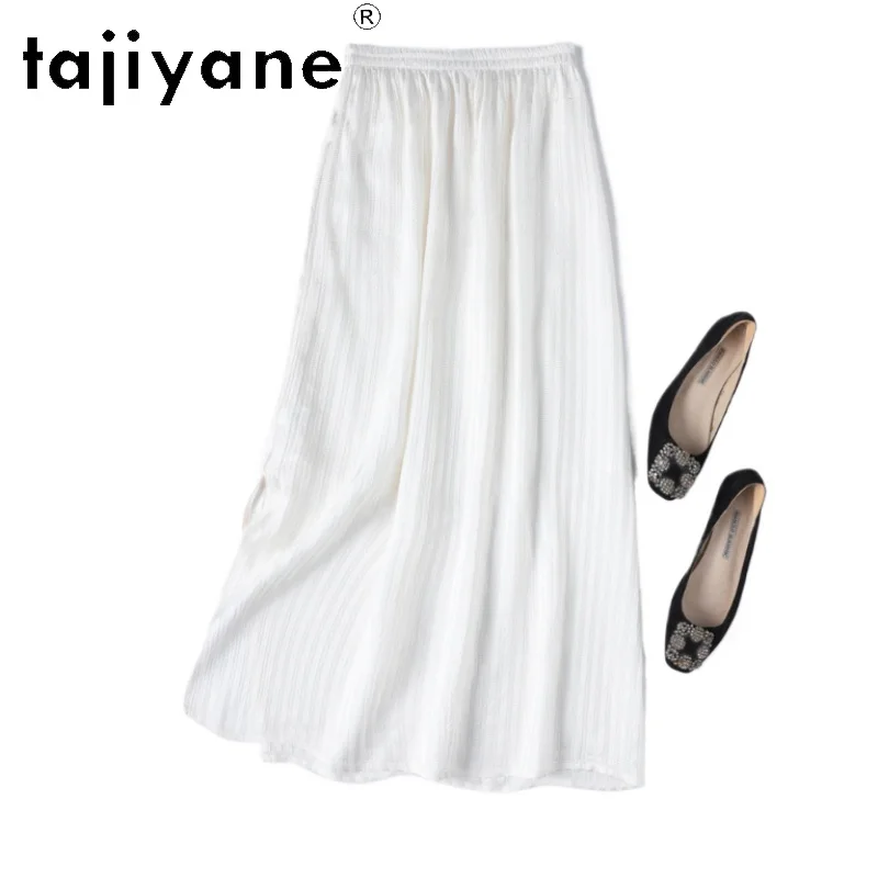 

TAJIYANE 100% Шелковая белая юбка из тутового шелкопряда, повседневная длинная женская юбка, прямая летняя юбка из жемчужного атласа, женская одежда 2026, шорты