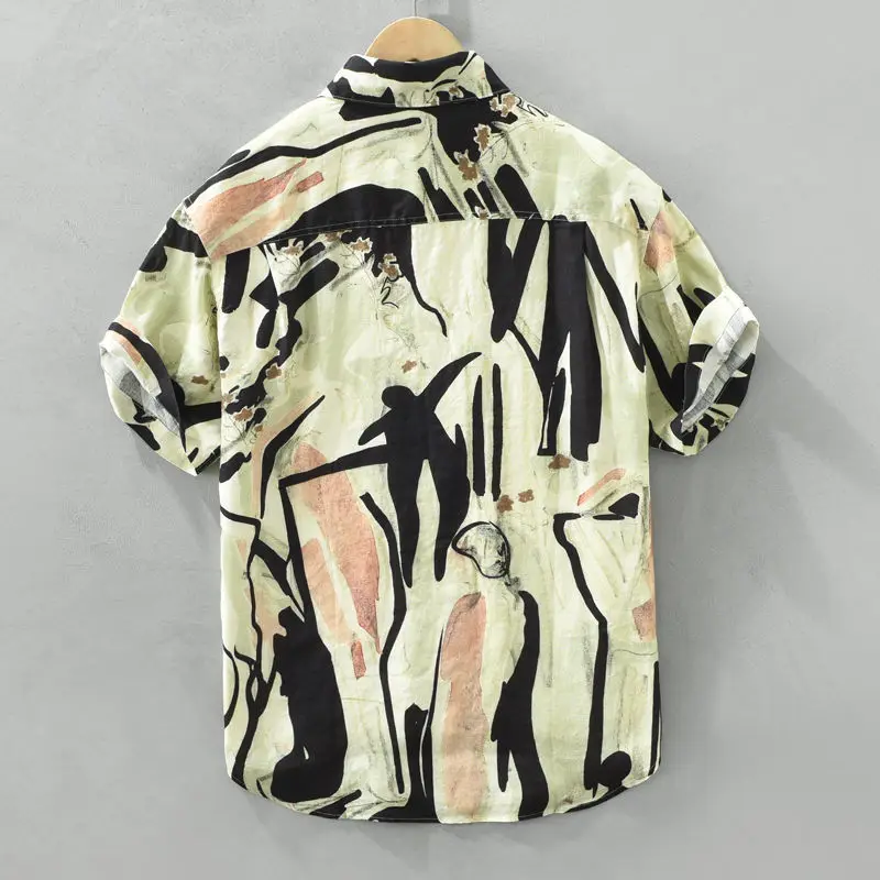 짧은 소매 패션 턴 다운 칼라 간단하고 편안한 다목적 판매 트렌드 기질 편안한 셔츠 탑 프린트 남성