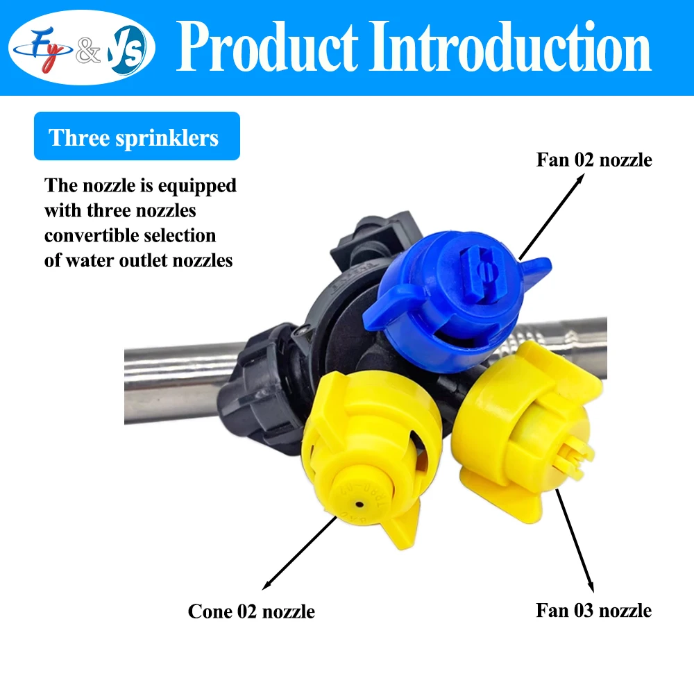 3 Way Anti-Drip Agricultural Boom Sprayer Nozzle, Clamp-On Spray Nozzle Assembly for Tractor Orchard Farm Pesticide Sprayer