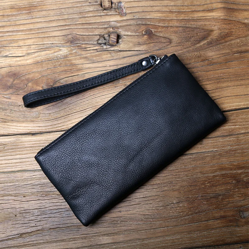 NZPJ Echtem Leder männer Kupplung Top Schicht Rindsleder Lange Zipper Brieftasche Aus Weichem Leder frauen Brieftasche Große Kapazität Dünne telefon Tasche – Detail 4