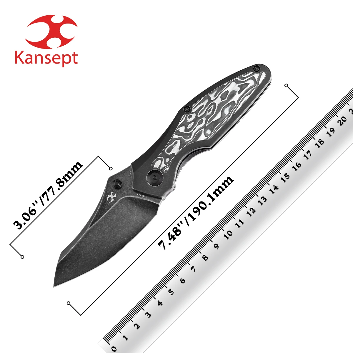 

Kansept Baba Yaga K1074A3 Blackwash CPM 20CV+Blackwash Titanium + Black White Nebula Carbon Fiber Inlay Pocket Folding Knife EDC