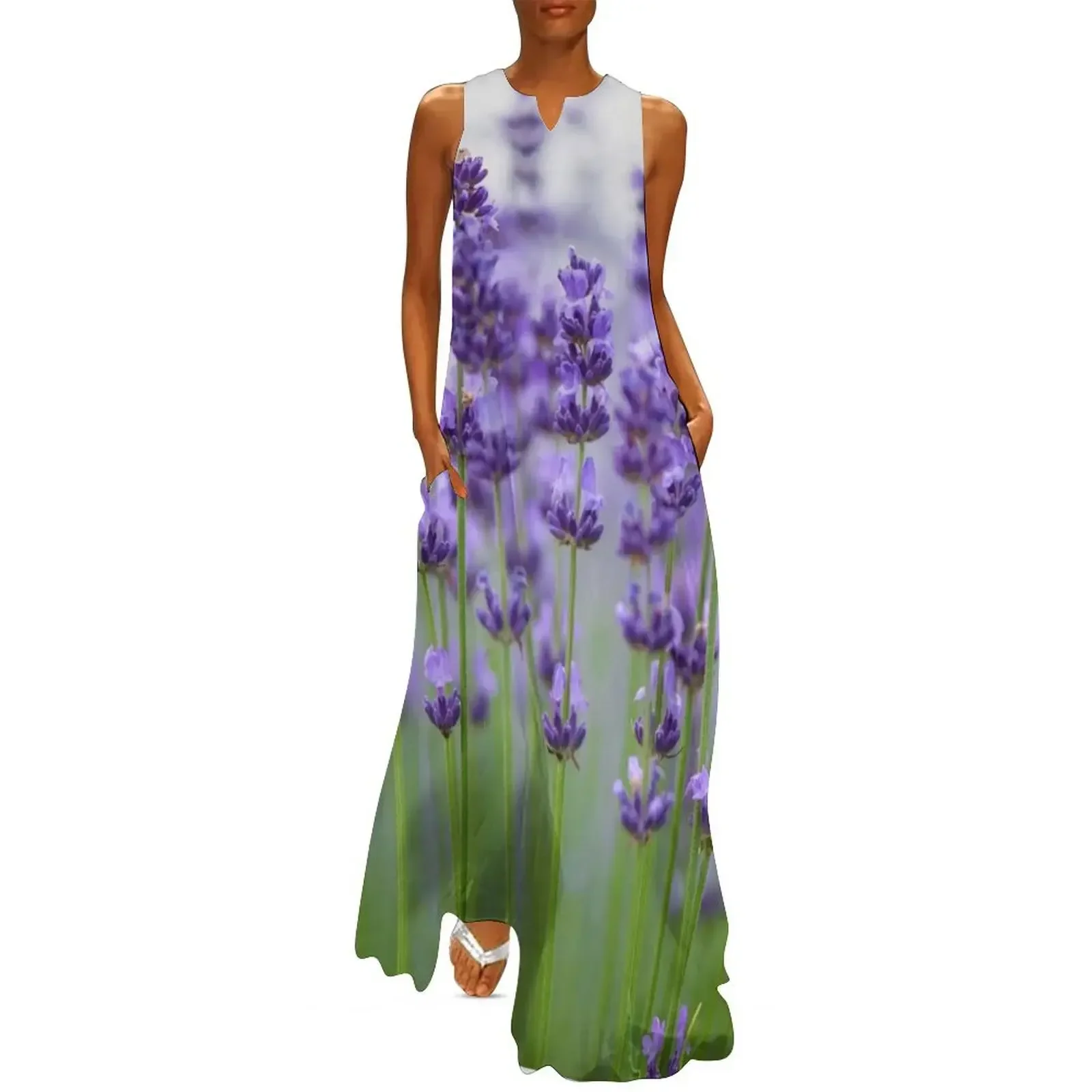 

Lavender Flowers. Cute Wild Purple Lavender Floral Botanical Garden Print Long Dress summer dresses Long dress Dress