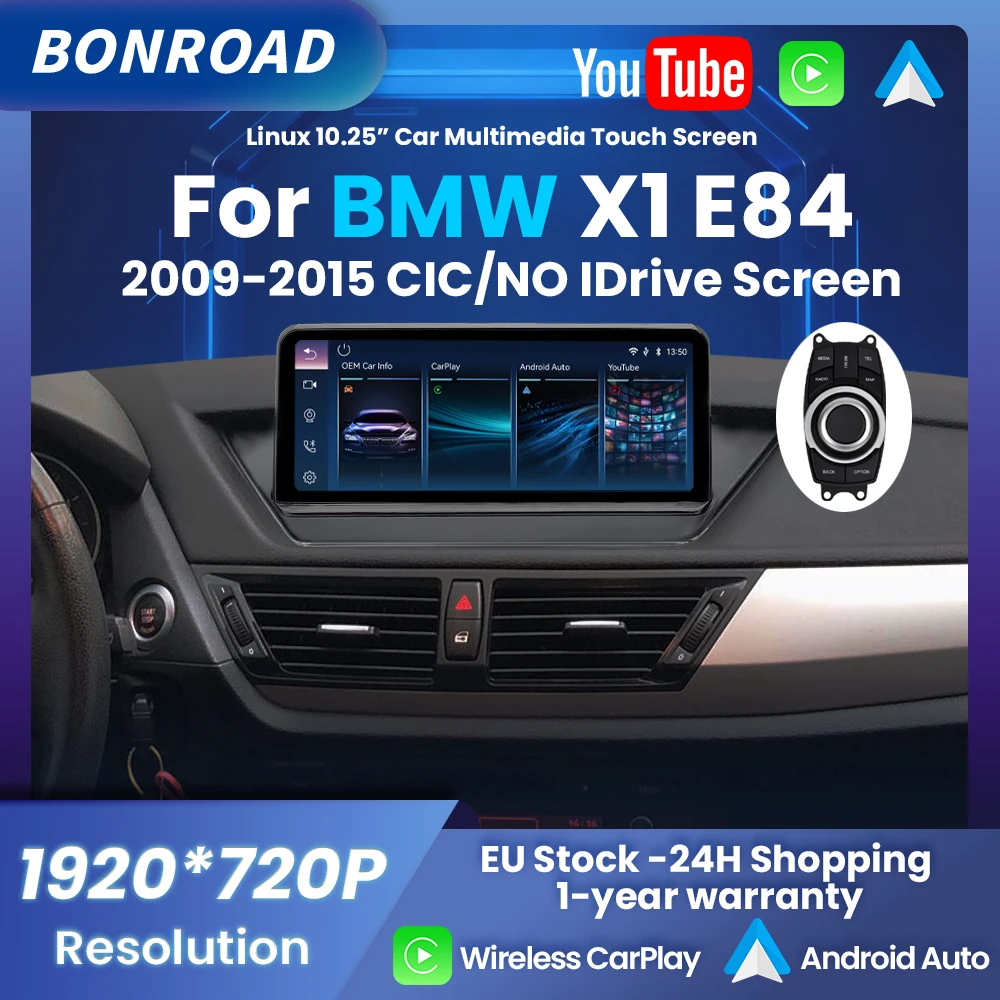 BONROAD-reproductor Multimedia inalámbrico para coche, 10,25 pulgadas, 1920x720P, CarPlay, Android, para BMW X1 E84 2009-2015, sistema CIC, sin pantalla táctil IDrive, Bluetooth, AirPlay 1