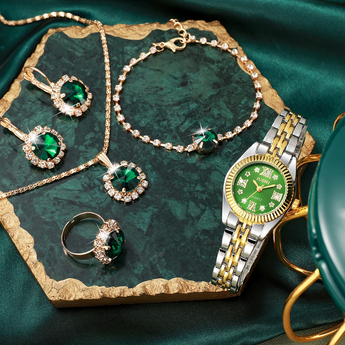 لا يوجد صندوق هدايا؛ قرص على شكل زهرة دفعة على شكل صدفة مع حزام ذهبي مرصع بالألماس ومتدرج للسيدات مجوهرات ماسية كاملة 5 قطع #3