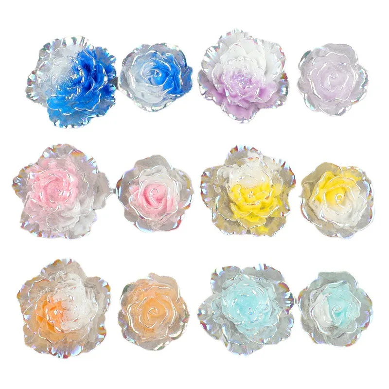 10PCS Electroplating two-color rose resin accessories hairpin DIY cream glue phone case material camellia flower cave shoes acce