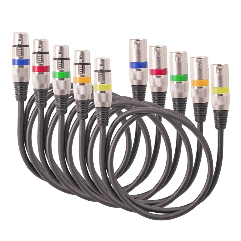 5Pcs/Set XLR 3-Pin Male To Female Cable OFC Copper Dual Shielded For Mic Mixer Amplifier Stage Light