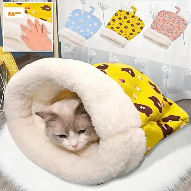 

1PC Warm Cat Sleeping Bag Fluffy Feel Thickened Winter Pet Pocket Type Quilt Bed Kitten Puppy Soft Comfortable Nest Pet Supplies