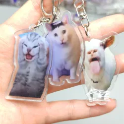 Rambling Goat Huh Cat Meme Porte-clés pour femme, memes de chat confus, hurlant de pattes sur la tête, cadeau mignon pour ami