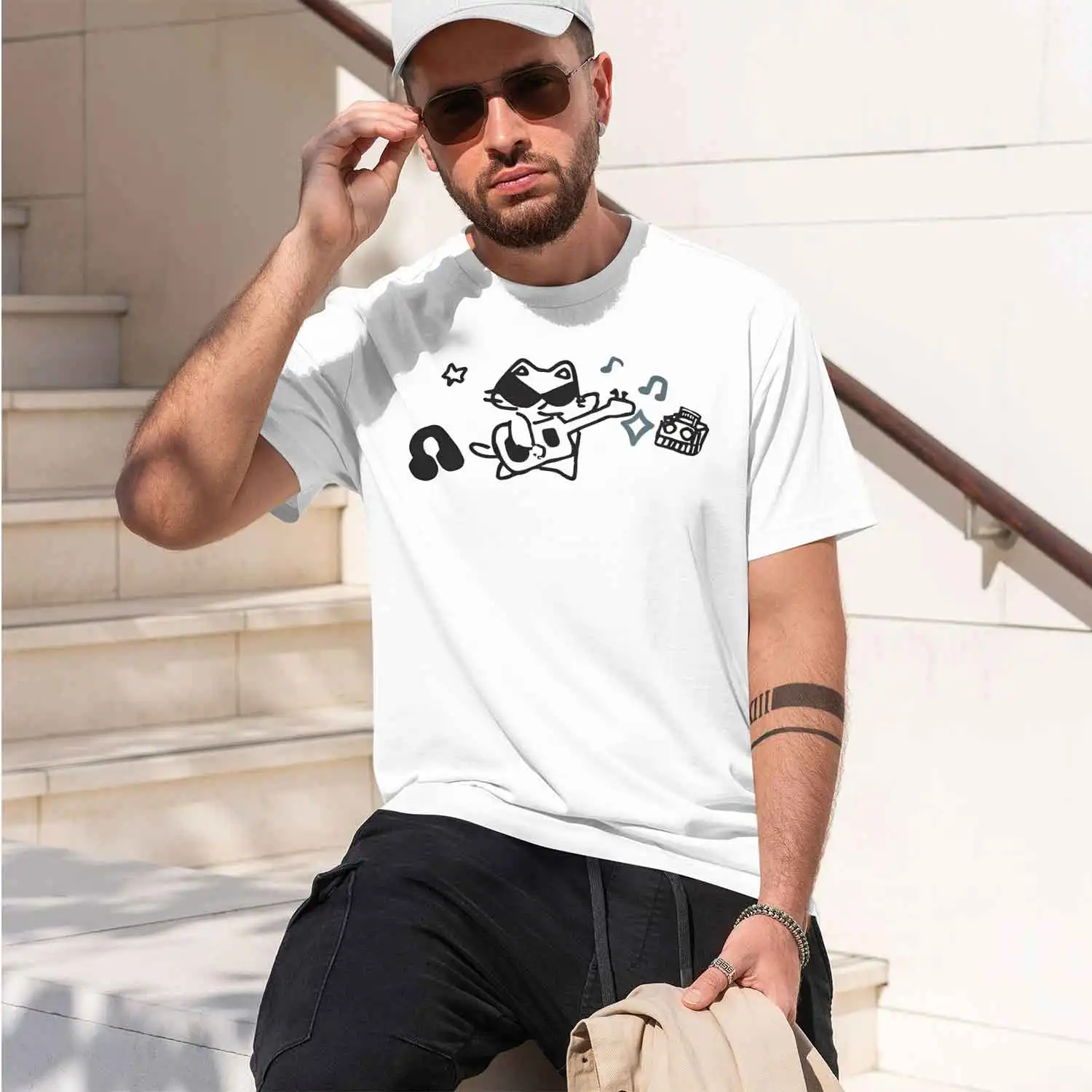 Cute playing the guitar casual short-sved summer street style fashionable T-shirt 2026 New Model Short-sleeve crewneck T-Shirt C