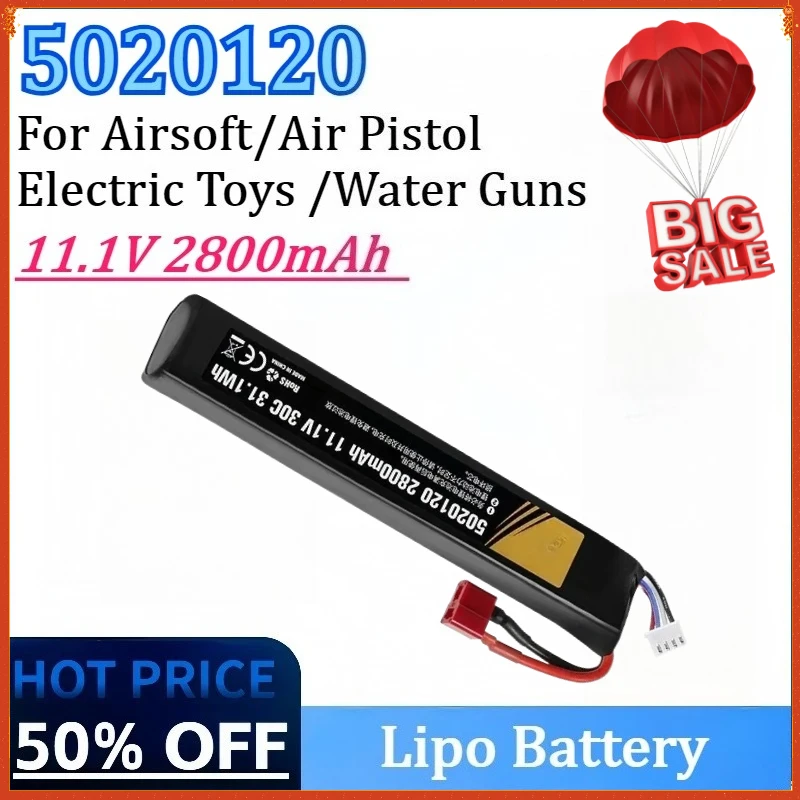 

5020120 11.1V 2800mAh Lipo Battery Soft Bullet Gun Battery 30C T/SM/XT30 for Airsoft Air Pistol Electric Toys Water Guns Parts
