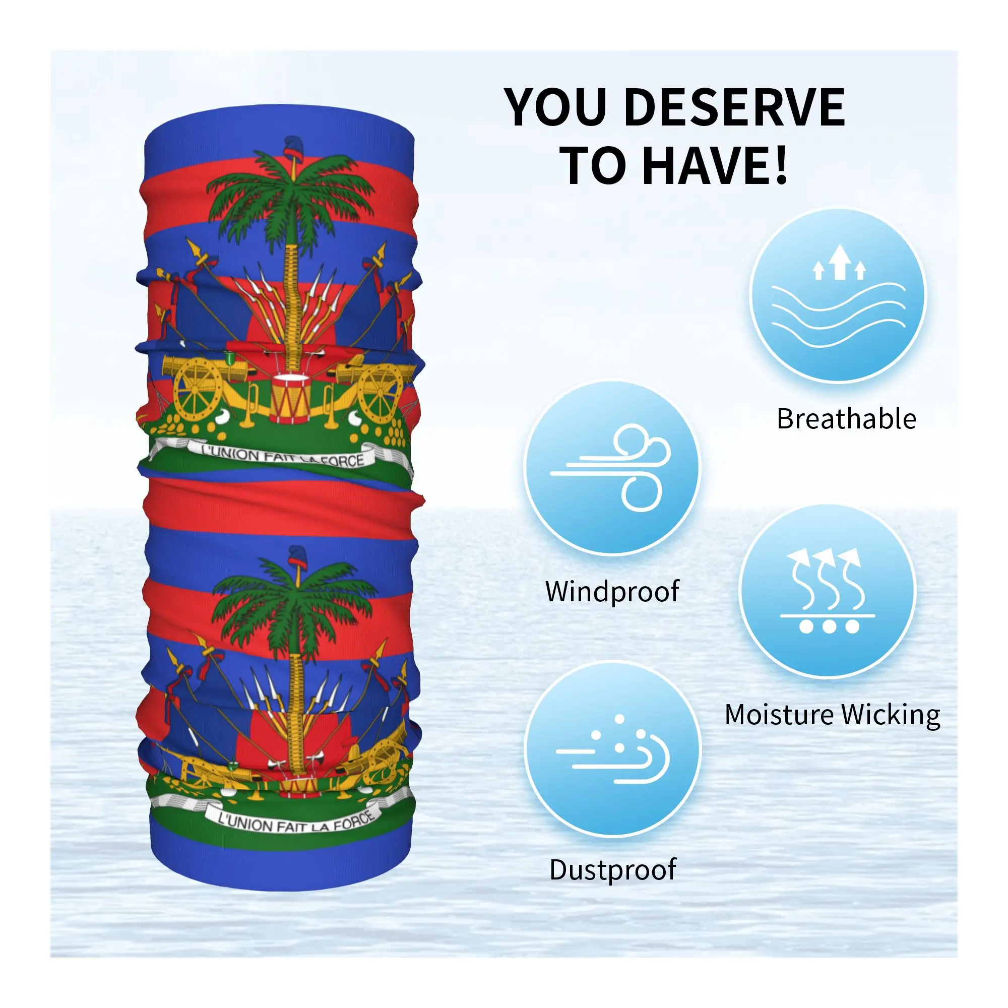 Custom The National Emblem of Haiti Bandana Neck Warmer Women Men Winter Ski Tube Scarf Gaiter Patriotic Face Cover view 3