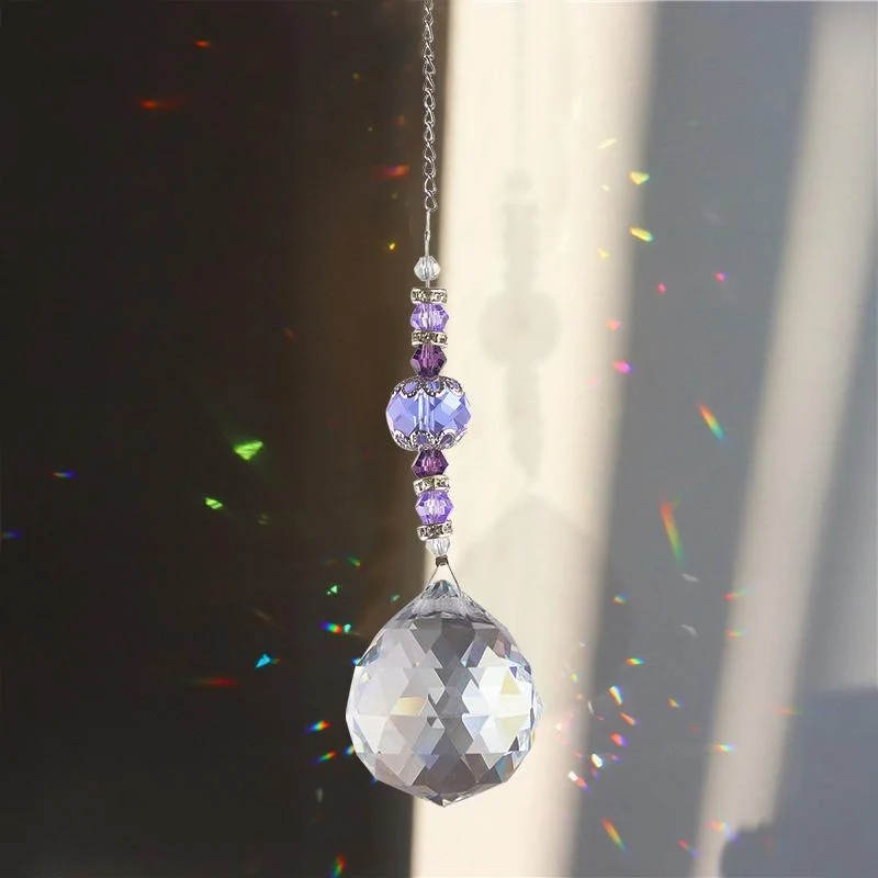 Crystal Chandelier Home Decor Stained Glass Ball Hanging Pendant Light Catcher Reflective Bead Curtain Decoration