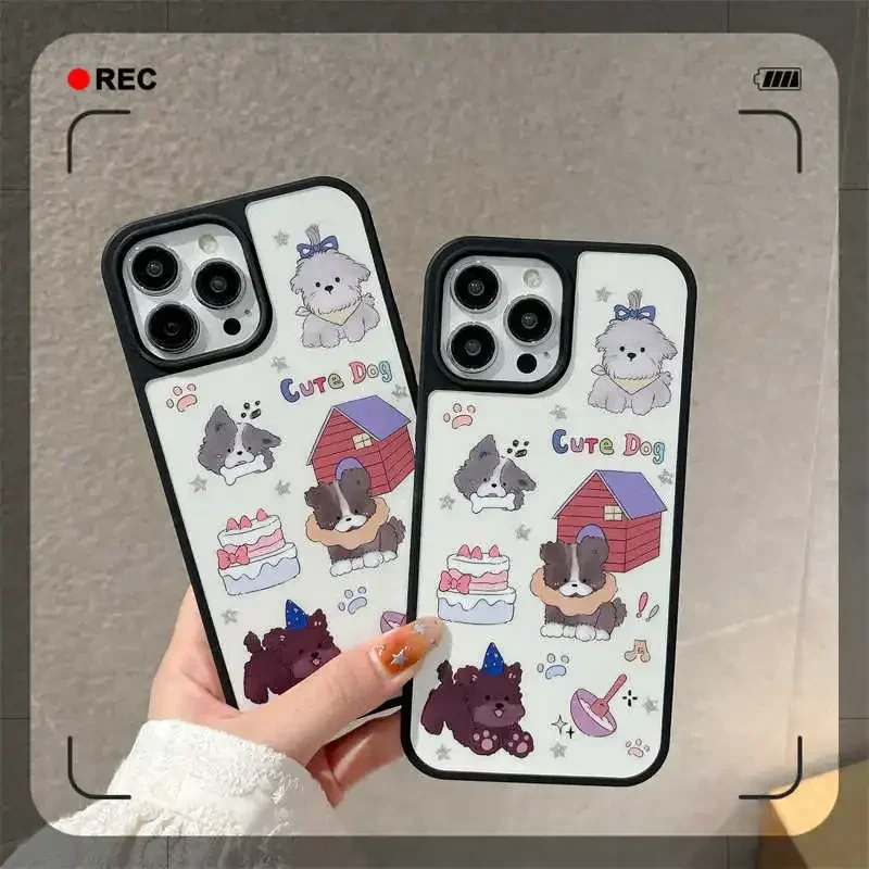 아메리칸 레트로 작은 동물 파티 전화 케이스, 아이폰 16, 15, 14, 13, 12, 11 프로 맥스, XR, XS 맥스, 7, 8 플러스, Y2K 블랙 테두리 커버