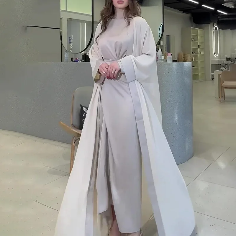 Ramadan eid abaya vestido para mulher 2 peça conjunto feminino dubai saudita islam marrocos kaftan festa longo robe aberto abayas vestidos