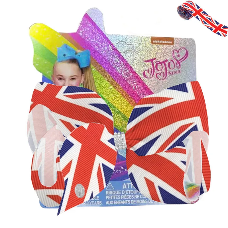 12pcs 8inch Hair Bow Hairclip United Kingdom National  UK Flag Bows  For Baby Girl Party hair accessories