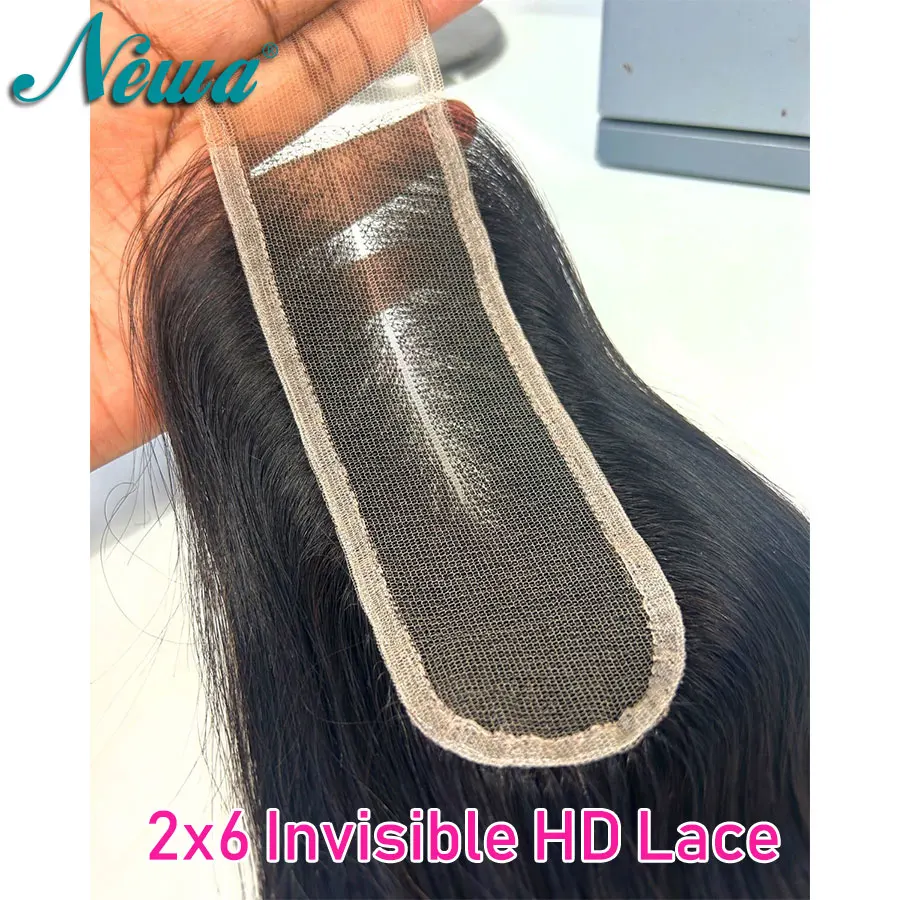 ニューウェーハー6インチディープパート人毛ヘアクロージャー2x6インビジブルスイスhdレースクロージャープレプラッキング済みストレート＆ボディウェーブキムkクロージャー