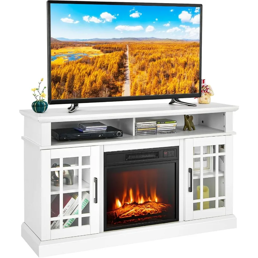 

Камин Подставка для телевизора Электрический камин Консоль 49 дюймов до 55 дюймов Телевизор с 2 полками и 2 шкафами с дверцами Пульт дистанционного управления 3 рекламы