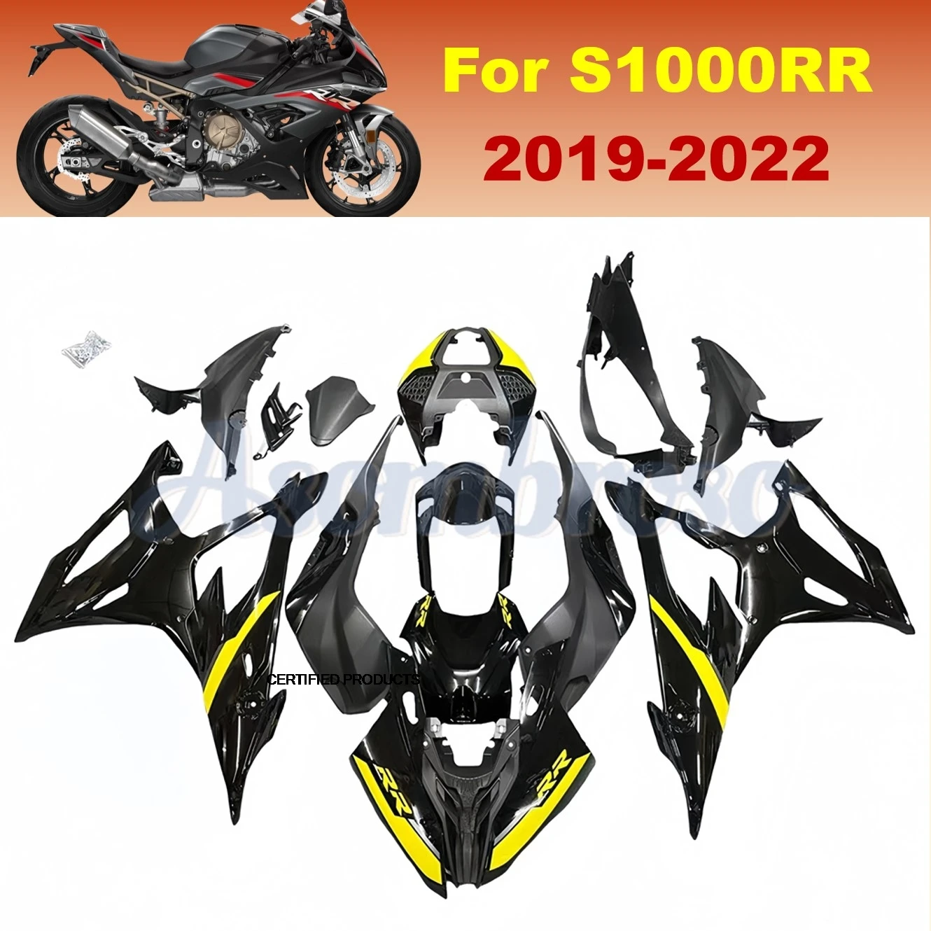 S1000RR 2019 2020 2021 2022 Brand Motocycle Full Replica Black Body Fairing kit for BMW BMW S1000 19-22 floral lines in yellow