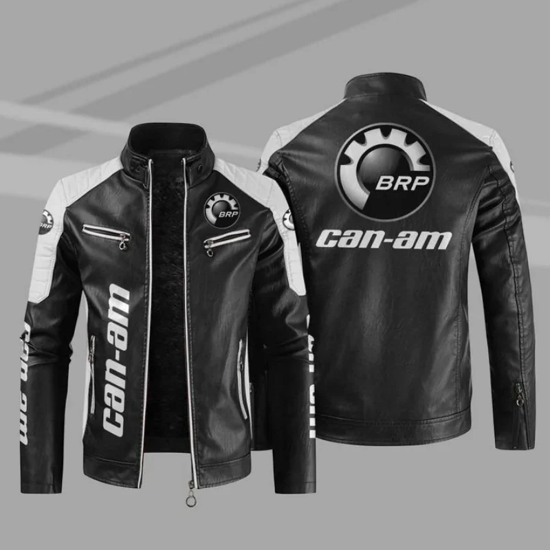 

2023 New Winter Men's Brp Can-am Logo Jacket Fashion Motorcycle Zipper Jacket Outwear Keep Warm Leather Man Coat