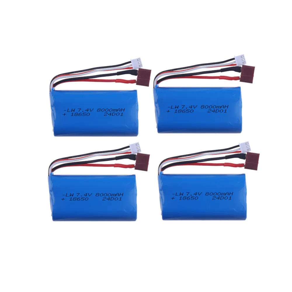 Upgrade 7,4 V 18650 8000 MAH Batterie für Wltoys 10428/12428/12423/Q46 RC Auto Ersatzteile mit ladegerät 7,4 V T stecker für Power auto