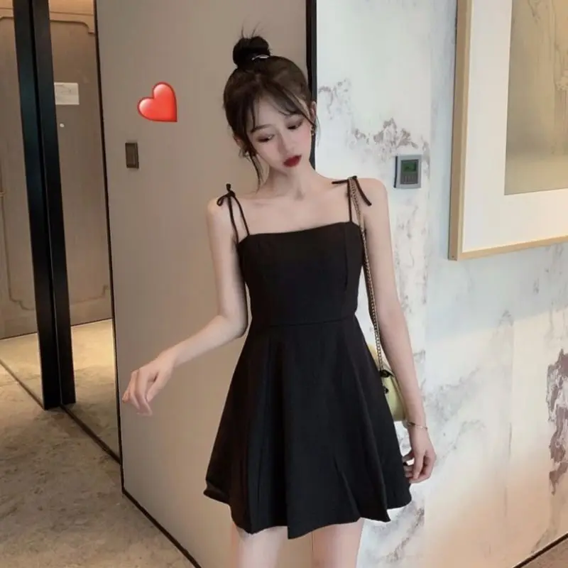 Summer New Halter Dress Female Korean Version of the Small Waist Thin Fashion Slim Student Bottoming Dress Straps Short Skirt