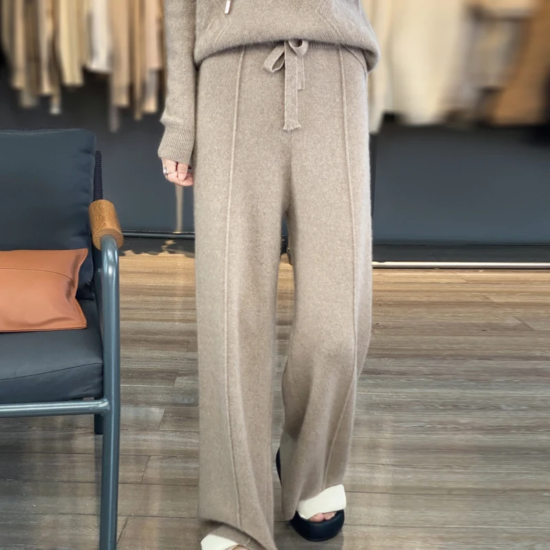 

Wool Knitted Wide leg Pants for Women in Autumn and Winter, with a Draping Feel and Straight Tube Wool Casual Woolen Pants