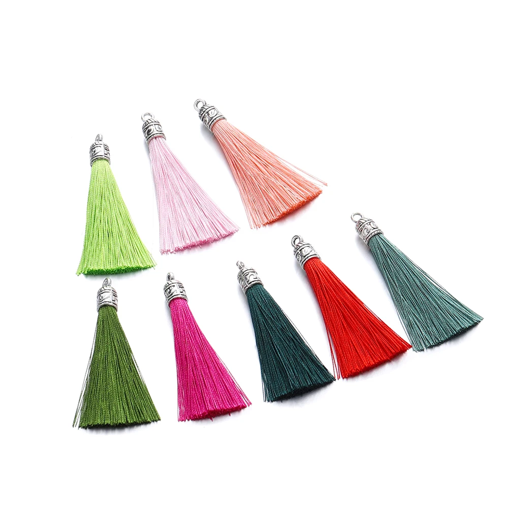 

5/10Pcs 6cm Small Silk Tassel Earrings Pendant Charms Crafts Silver Color Caps Tassels Brush For DIY Jewelry Making Accessories