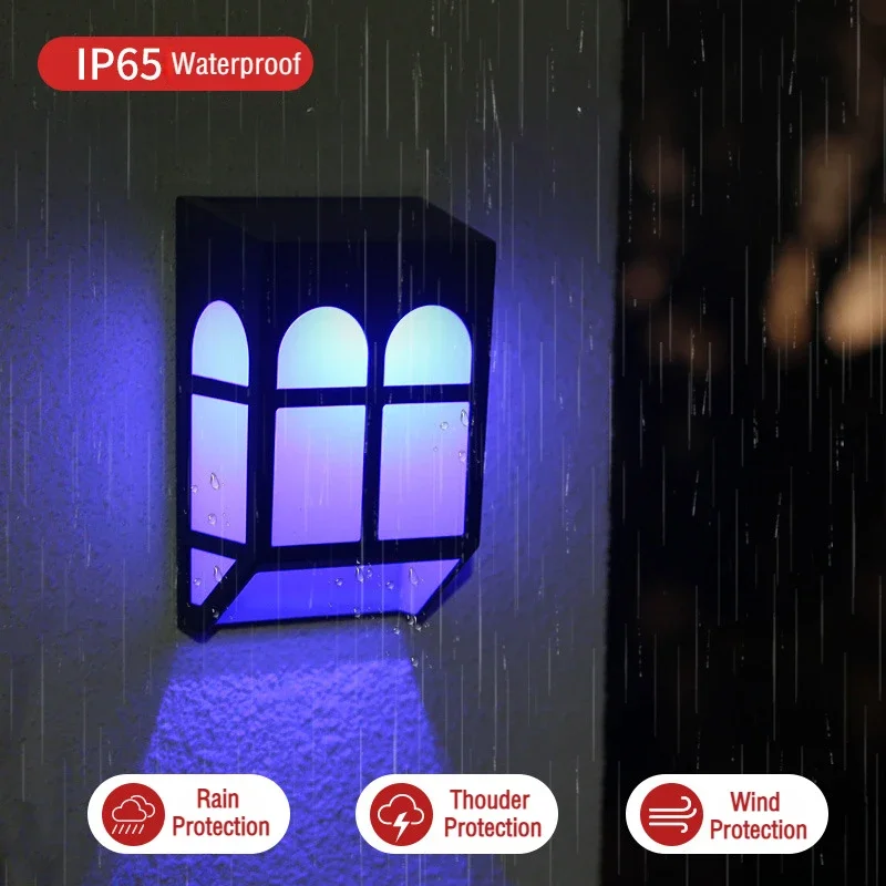 Solar Power Lights Outdoor Waterproof 7 Mode Color Adjustable Saving Energy RGB Lamp Garden Fence Patio Wall Decor LED Light