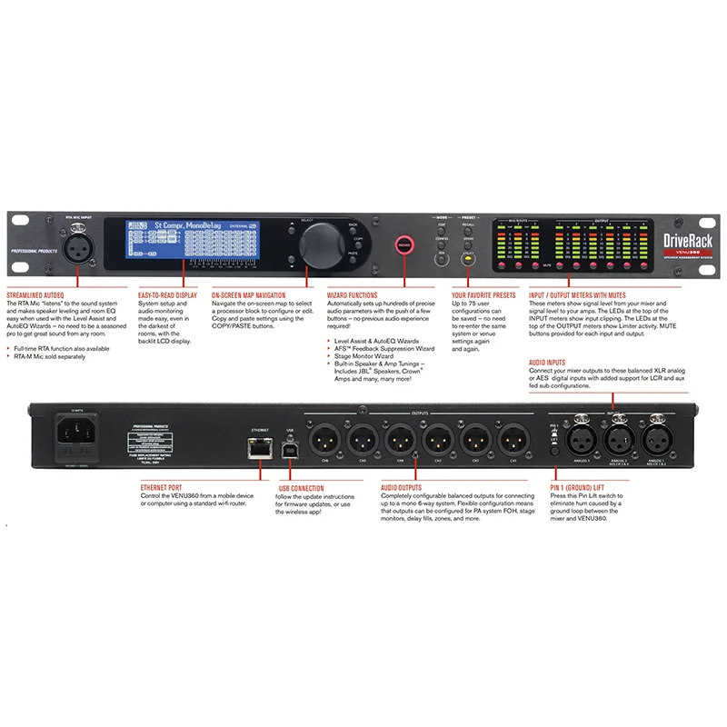 Drive Rack Venu 360 para Barras de Rendimiento 2024 Gestión de Altavoces Procesador de Audio Digital