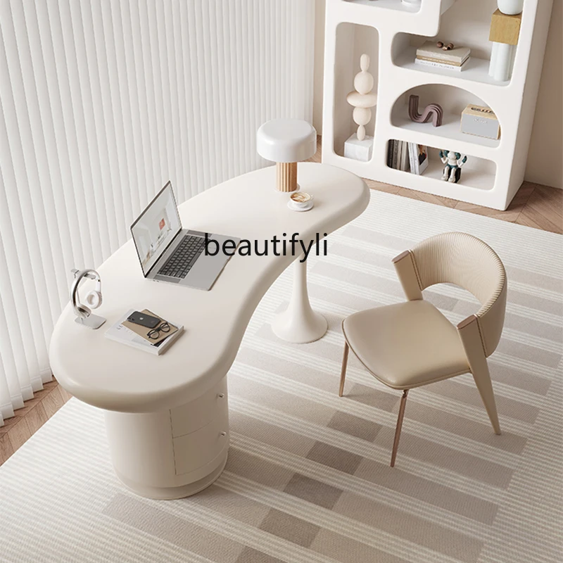 

Cream Style Desk Modern Simple and Light Luxury Workbench French Shaped Desk