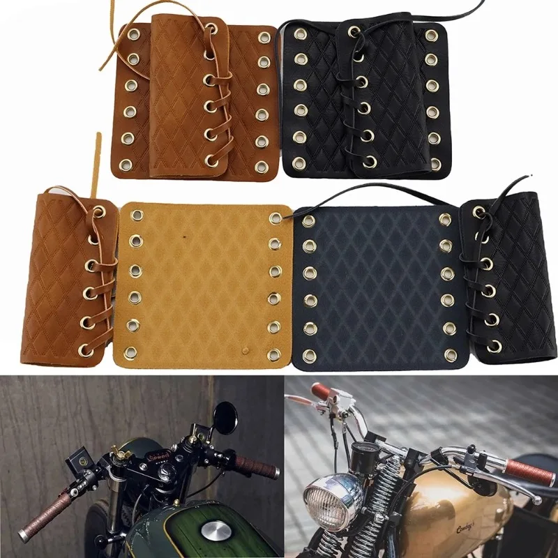 

For Retro Motorcycle Modified Accessories Full Leather Handlebar Grips Throttle Handle Covers