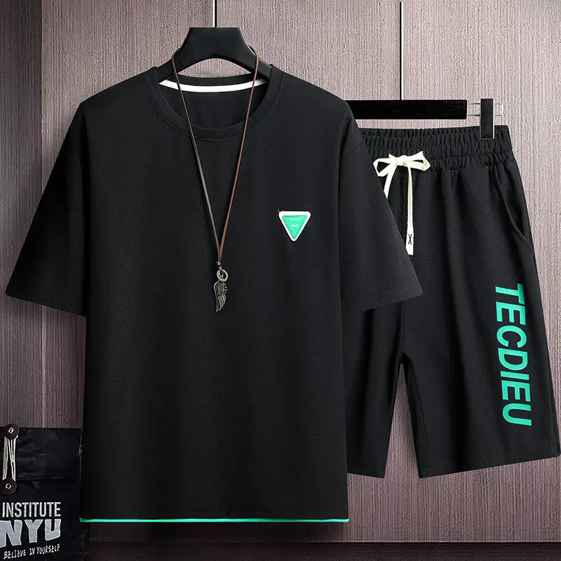 New 2025 Summer Two Piece Men's Tracksuit Clothing Casual Short Sleeve T-Shirts & Shorts Suits Outdoor Sportwear Tee+Jogger Pant