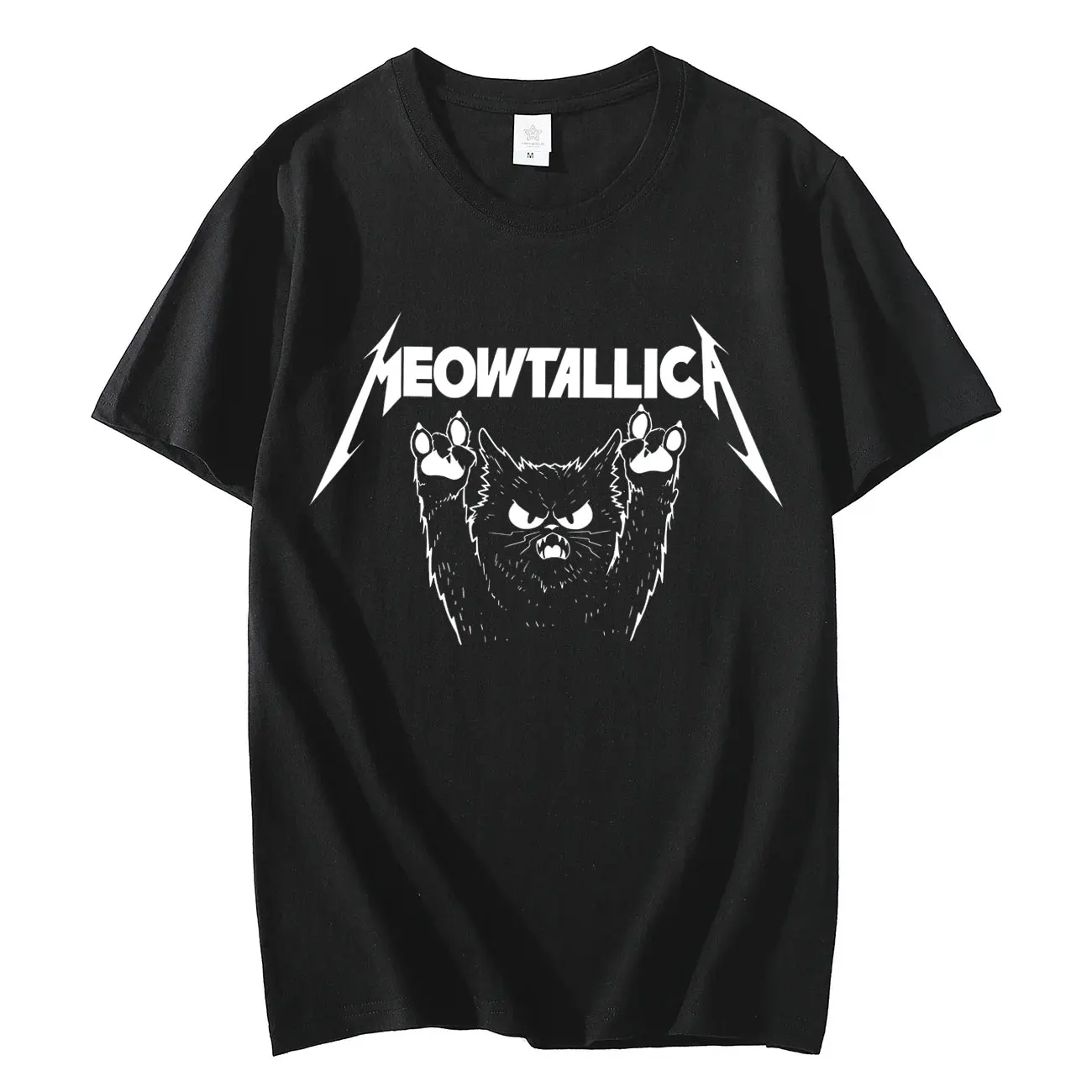 

Meowtallica Cat Funny Meme Print T-shirt Men Women Clothing Gothic Fashion Short Sleeve T-shirts Summer Casual Cotton T Shirts