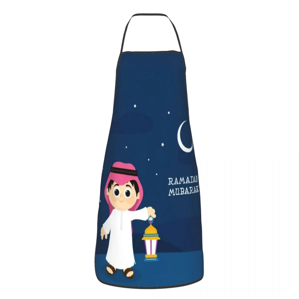 Eid Mubarak Moon People Lights Apron for Women Men Unisex Bib Islamic Muslim Ramadan Kitchen Cooking Tablier Cuisine Chef Baking