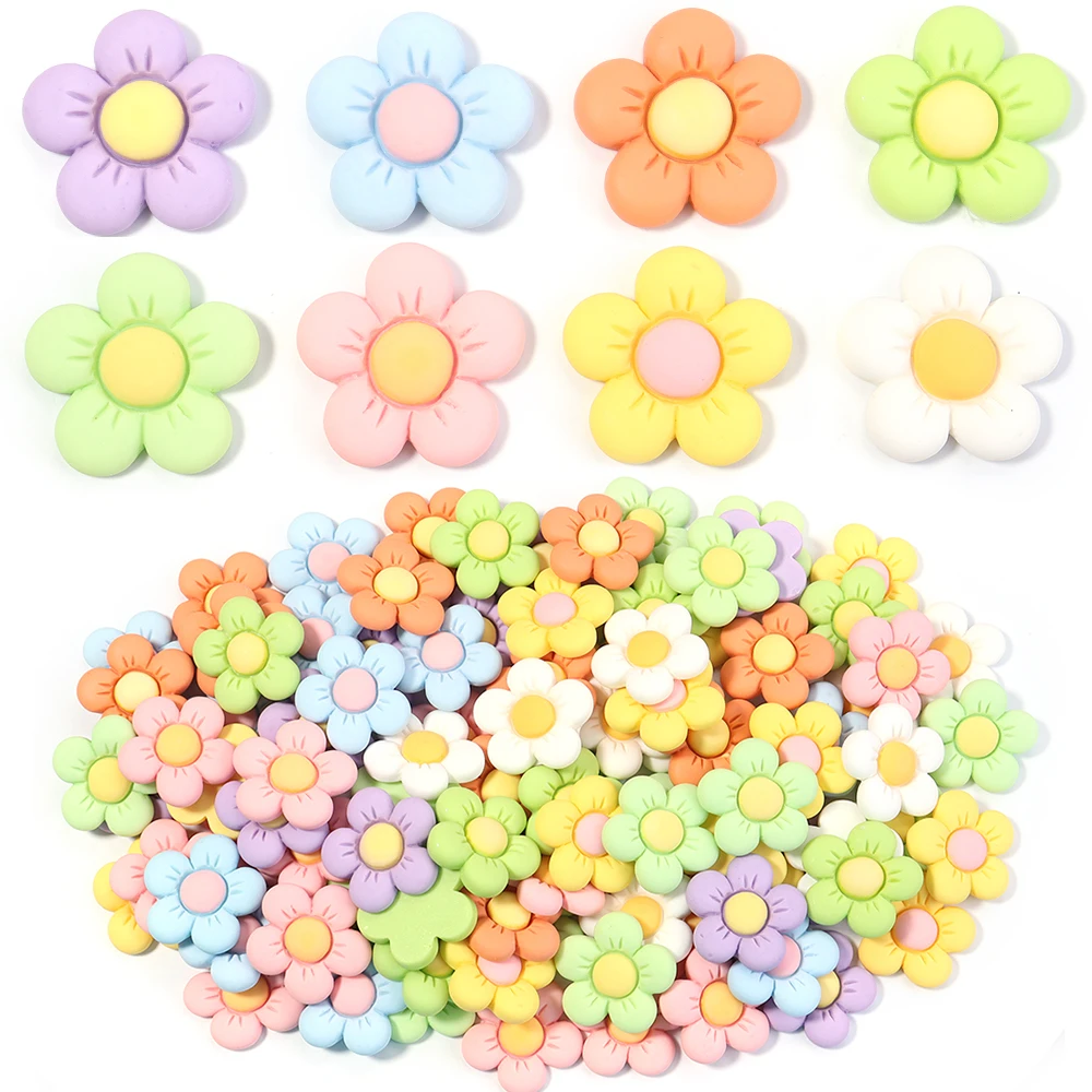 20pcs/lot Colorful Flower Flatback Resin Cabochons Flower Cabochon Beads For DIY Crafts Jewelry Making Decoration Accessories
