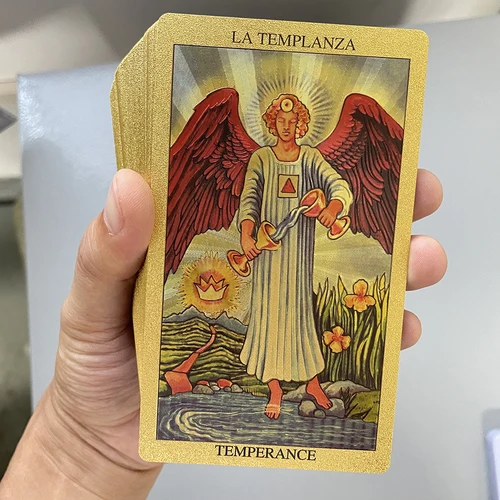 Imagen 2 del producto Baraja de Tarot de lámina dorada española y inglesa, cartas de profecia para principiantes con guía de 2 idiomas, Toro Taro de 12x7cm