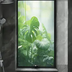 PVC Privacy Window Film Hazy Plant Leaf Pattern Glue-Free for Bathroom Door Sticker Anti UV Static Frosted Glass Window Flim