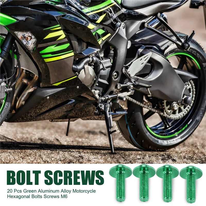 A01F-20 peças parafusos hexagonais de motocicleta de liga de alumínio verde M6