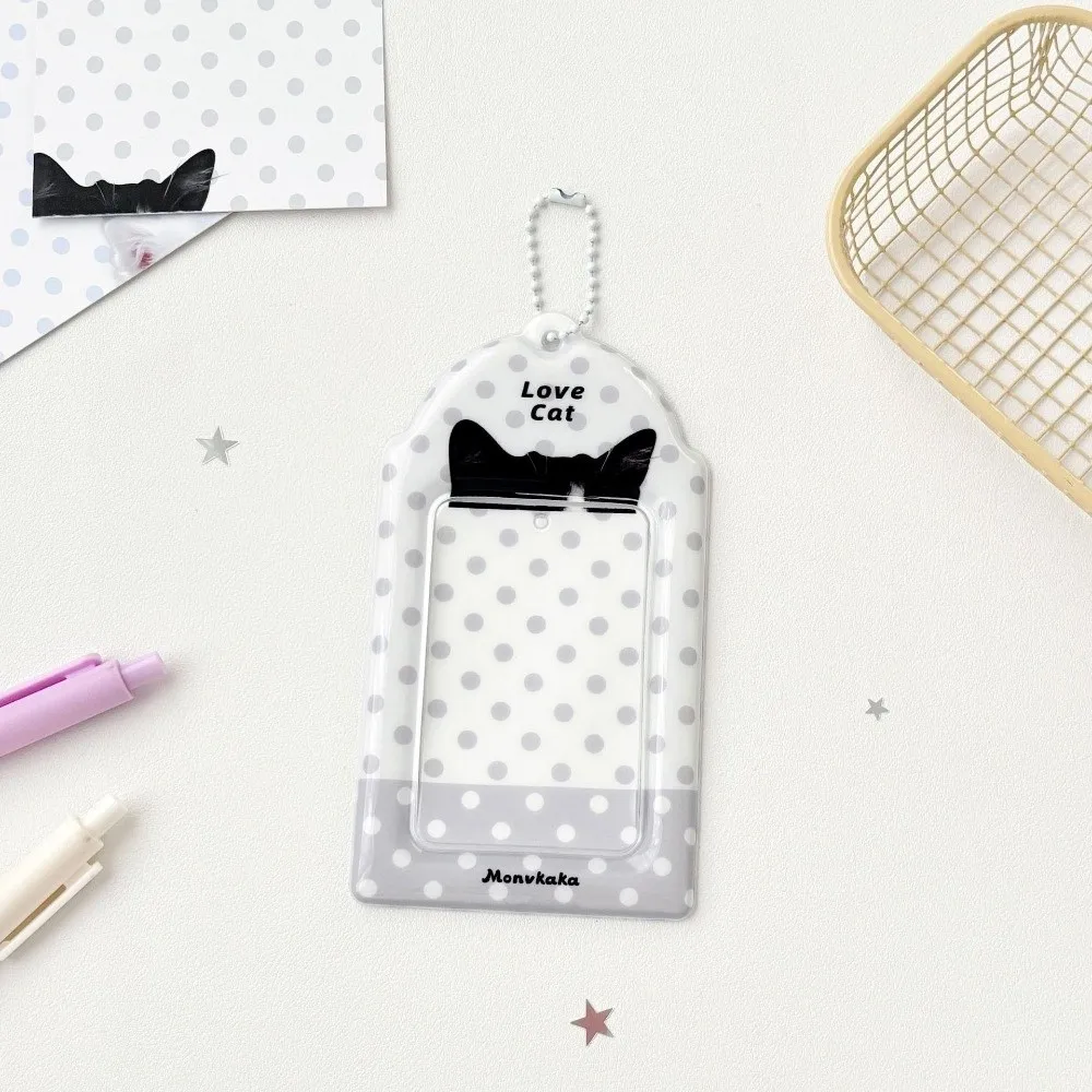 Durable PVC Photocard Holder with Chain Animal Ear Print 3-inch Kpop Card Sleeve Polka Dot Design Card Cover