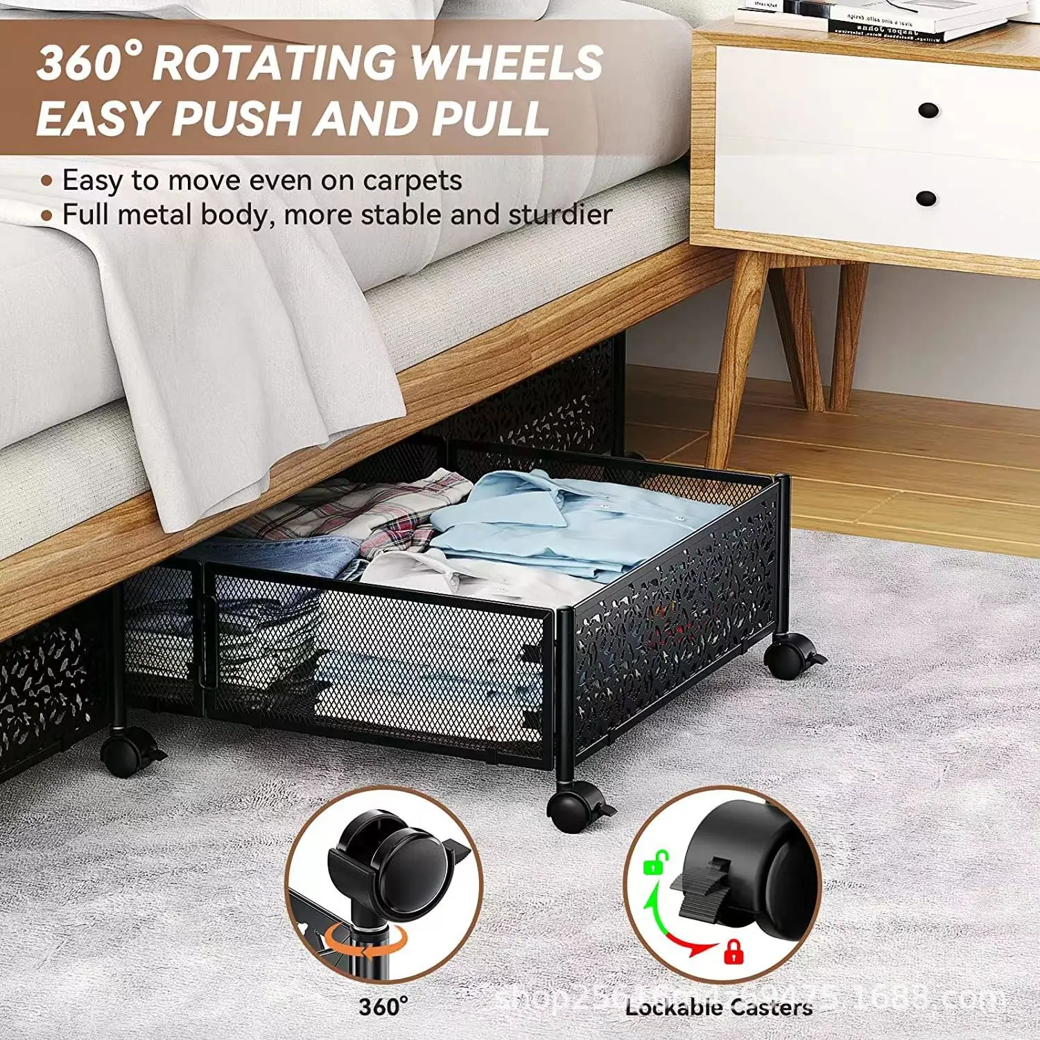 

Bed Bottom Storage Rack, Foldable with Pulley, Clothing Sorting Rack, Multifunctional Iron Storage Rack