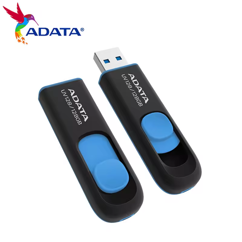 דיסק און קי מקורי של ADATA דגם UV128 USB 3.2 בנפחים של 128GB, 32GB ו-64GB, בצבע שחור, נייד.