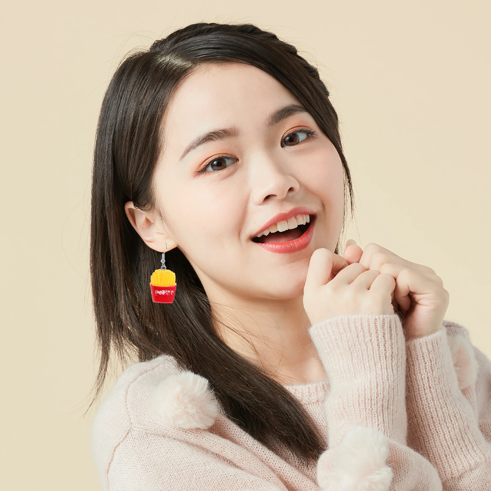 

French Fries Earrings Potato Chip Shape Creative Decorative Studs Cartoon Resin Durable Long Lasting Match T Shirts Skirts Jeans