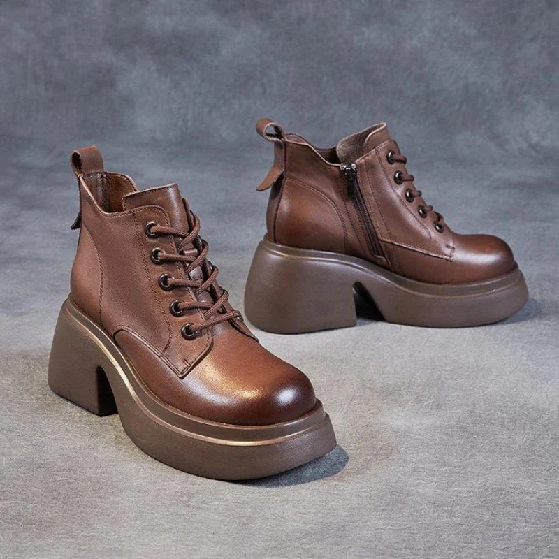 

New Ankle Boots for Women Patent Leather Platform Boots Women's Short Boot Thick-soled High-heeled Women Boots Botas Para Mujer