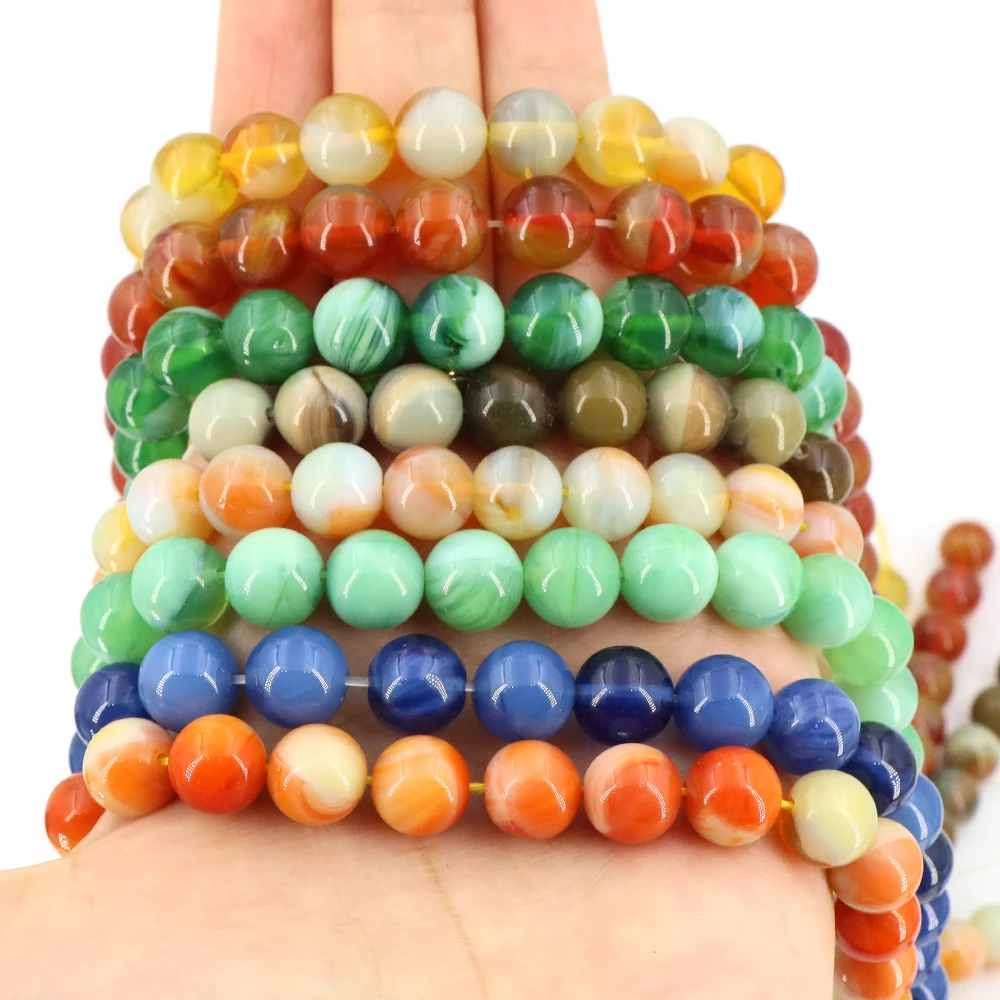 

Wholesale Color Jade Chalcedony Bead Smooth Crystal Glass Agate Round Loose Bead DIY Bracelet Jewelry Needlework Accessorie 10mm