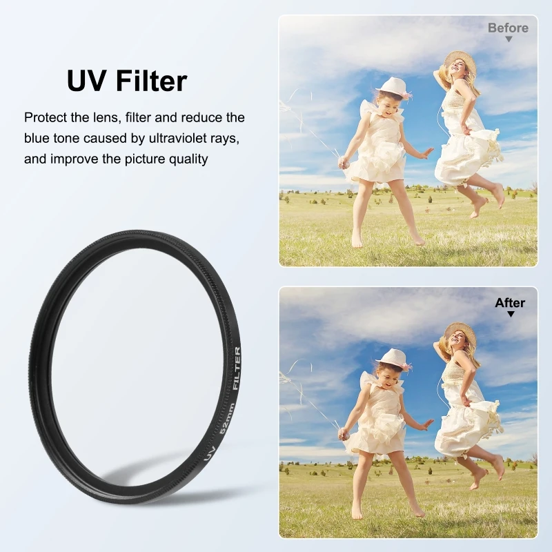 PULUZ 52mm UV Lens Filter For GoPro HERO12 HERO11 HERO10 HERO9 Black Camera CPL Filter & UV Filter with Adapter Ring Accessories