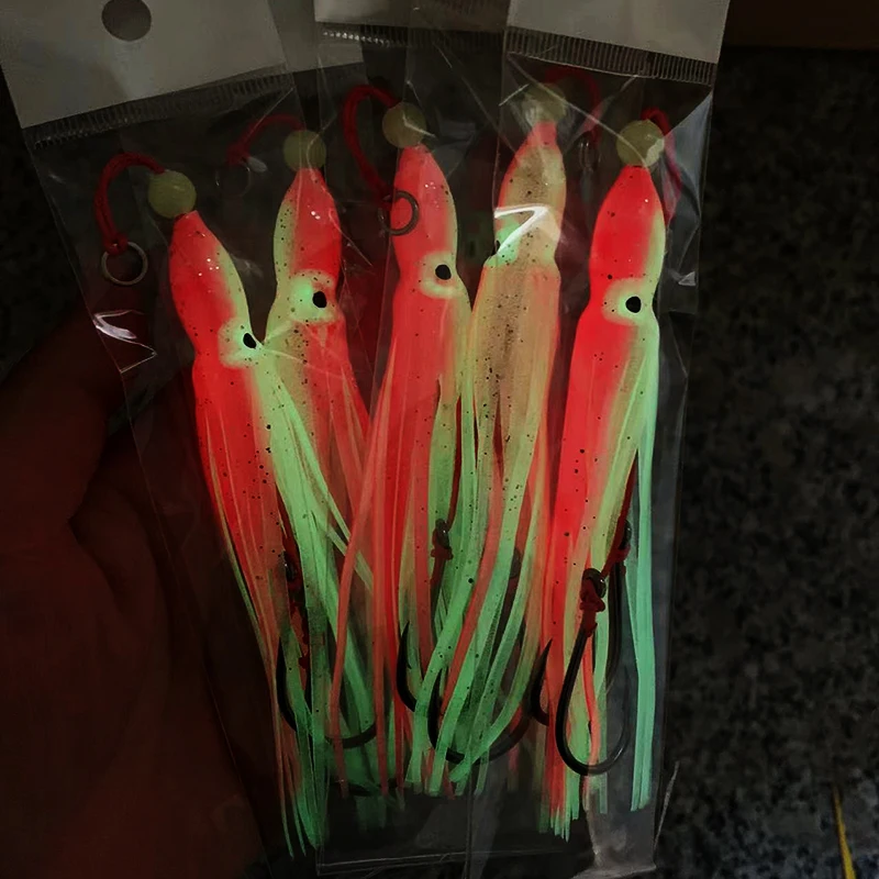 6pcs/pack fishing lure soft squid 12cm5.5g silicon gel skirt tentacle 15# double assist hook lure hook rig fish tackle saltwater