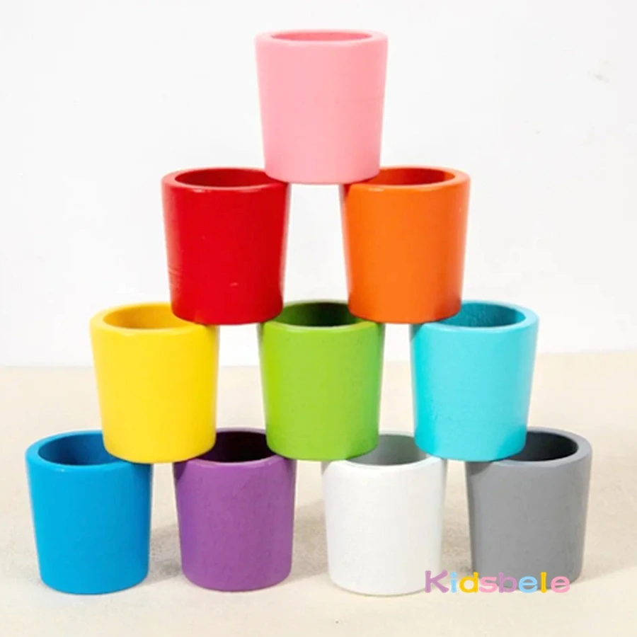 Montessori Frühe Bildung 10, Farbe Tasse Holz Sensorischen Spielzeug Für Kleinkind Farbe Passenden Sortierung Erkenntnis Spiel Geburtstag Party Geschenk